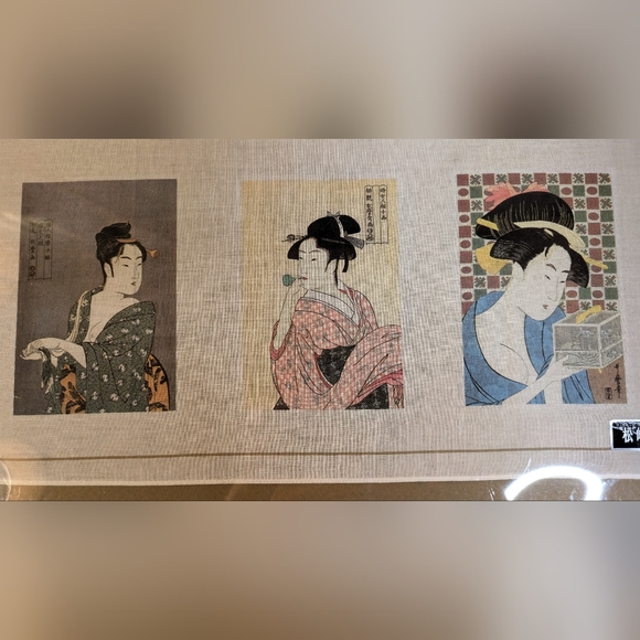 Kitagawa Utamaro Ukiyo-e Japanese Paintings Geisha Silk Signed 18”x18“ RARE - Picture 6 of 10